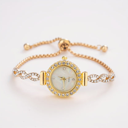 Luxury Women's Rhinestone Quartz Bracelet Watch – Elegant Iridescent Dial