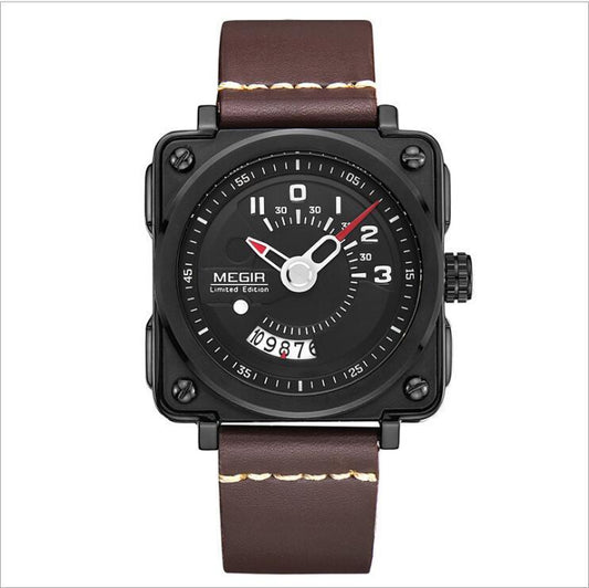 Megir Square Big Dial Watch Calendar Quartz Watch For Men 2040