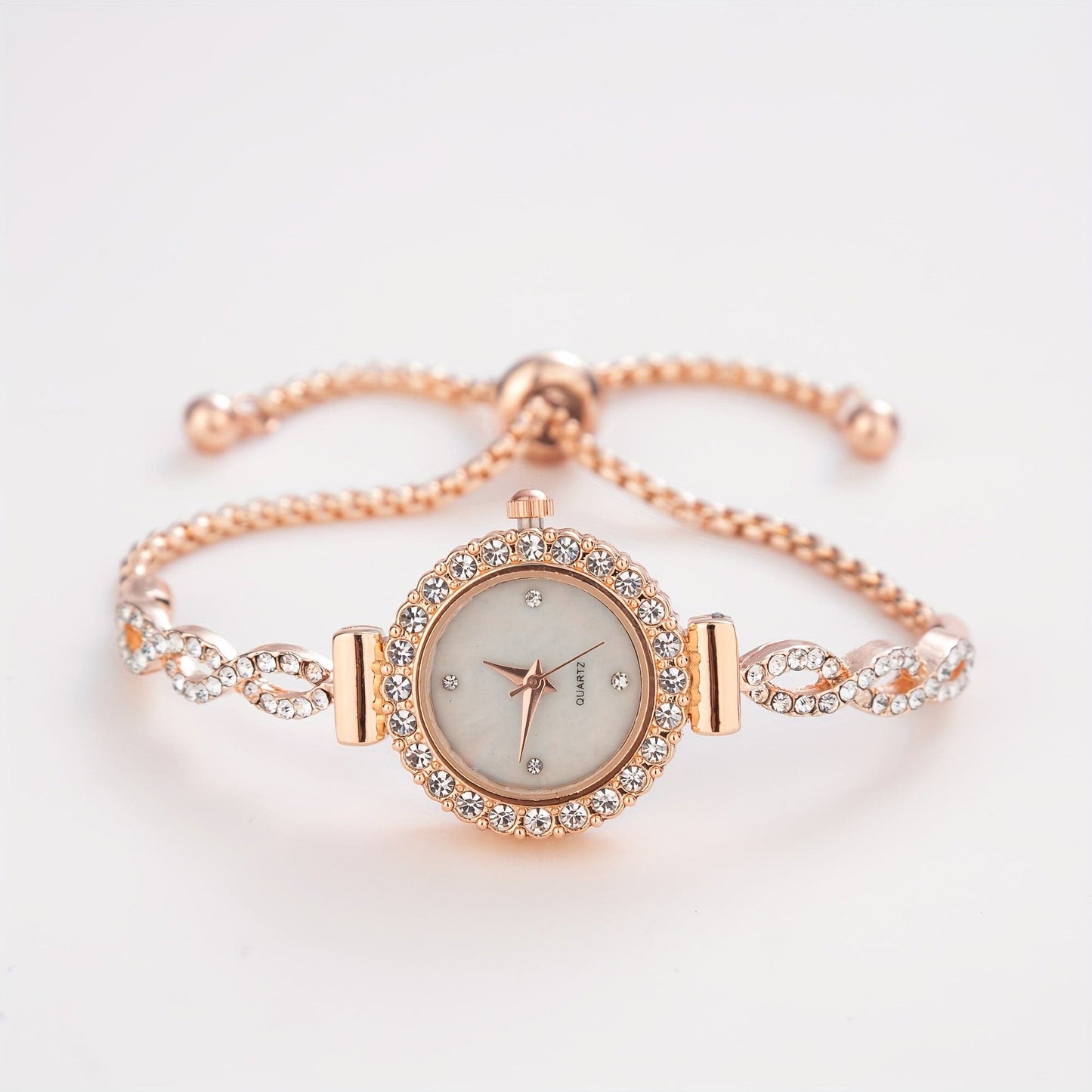 Luxury Women's Rhinestone Quartz Bracelet Watch – Elegant Iridescent Dial