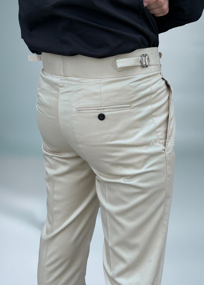 BEIGE DOUBLE PLEATED BUCKLE GURKHA PANTS BY ATIIRE