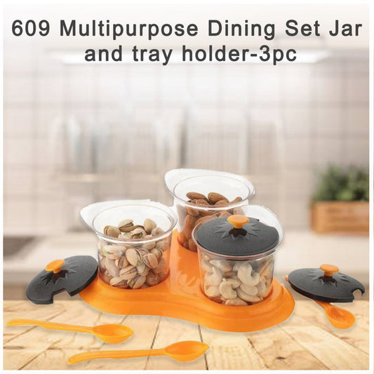 Multipurpose Dining Set Jar and tray holder, Chutneys/Pickles/Spices Jar - 3pc 