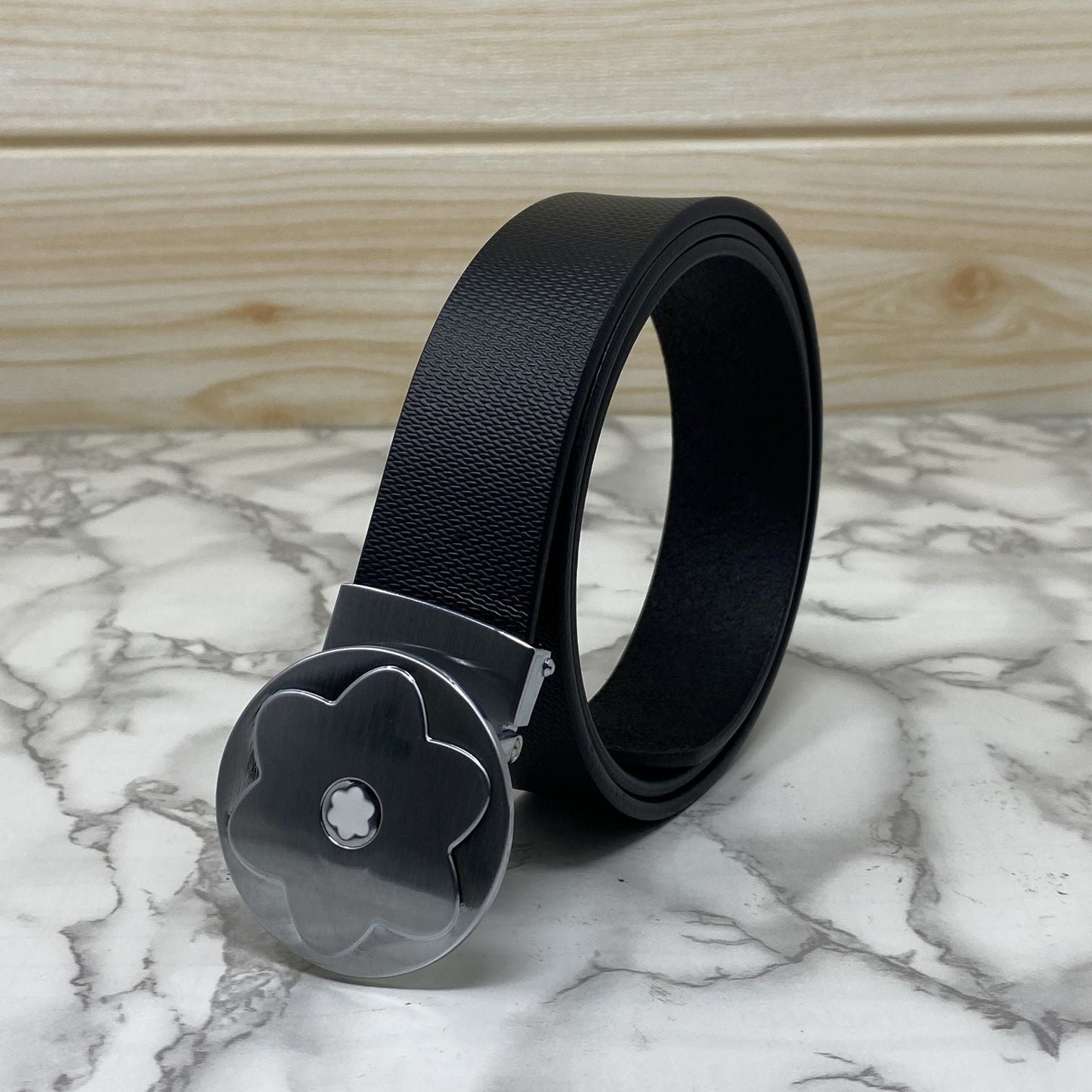 Flower Pattern Round Pin Buckle Leather Belt For Men-SunglassesCraft