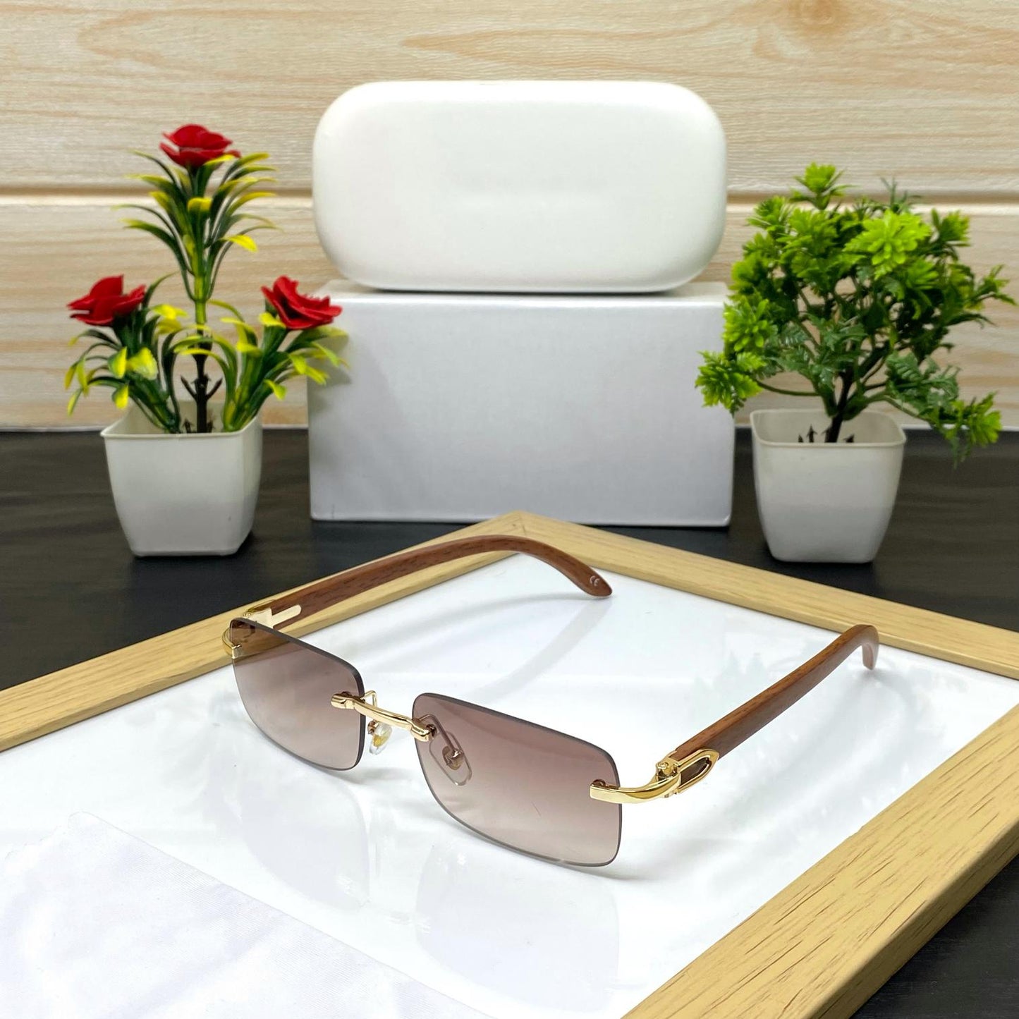 Rimless Rectangular Sunglasses For Men And Women-SunglassesCraft