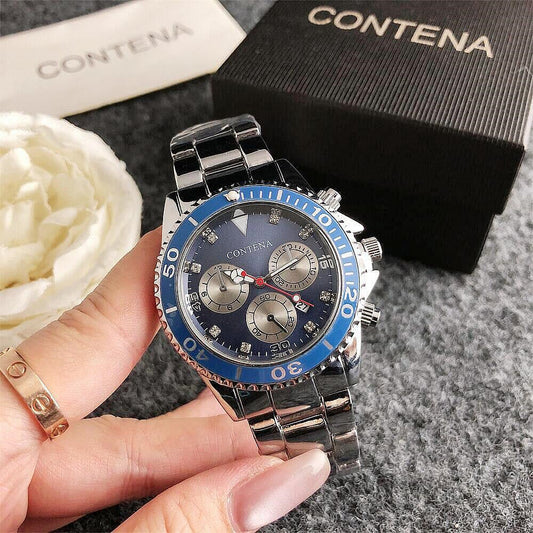 Unisex Three-Eye Quartz Watch with Steel Strap