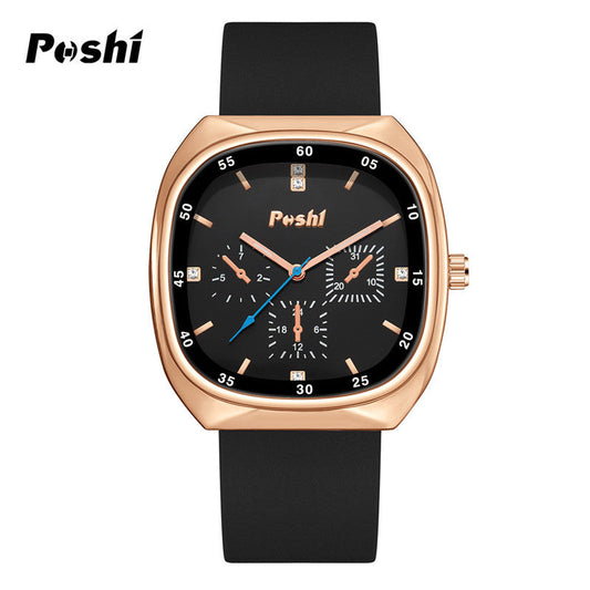 Unisex Casual Style Square Quartz Watch – Silicone Strap, 24-Hour Display