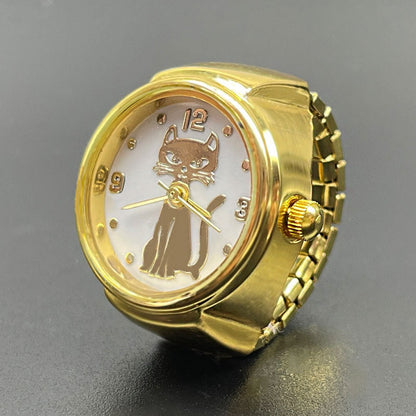 Minimalist Kitty Pattern Ring Watch for Women – Quartz Finger Watch