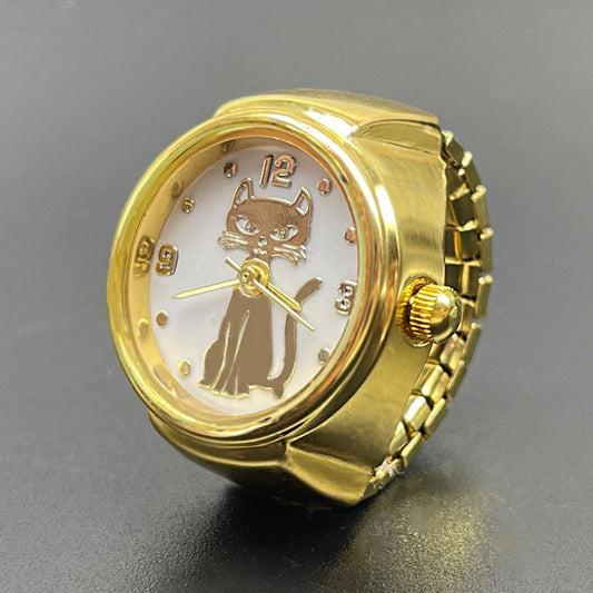 Minimalist Kitty Pattern Ring Watch for Women – Quartz Finger Watch