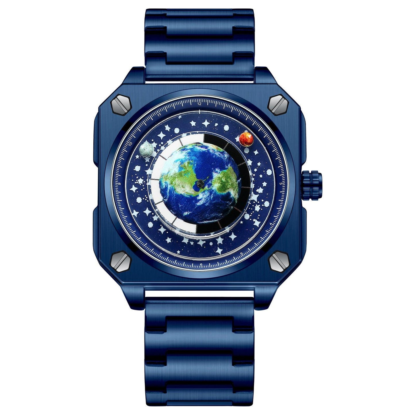 Binbond Square Dial Moon Earth Star Sky Blue Planet Quartz Watch For Men 700