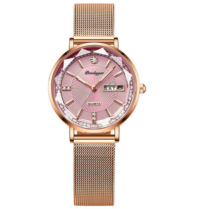 Women's Luminous Quartz Watch with Mesh Strap
