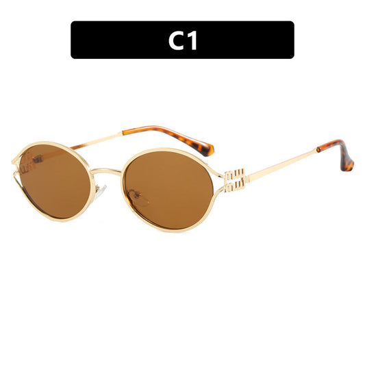 Women's Retro Oval Hollow Sunglasses – Gold Metal Frame Eyewear
