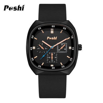 Unisex Casual Style Square Quartz Watch – Silicone Strap, 24-Hour Display