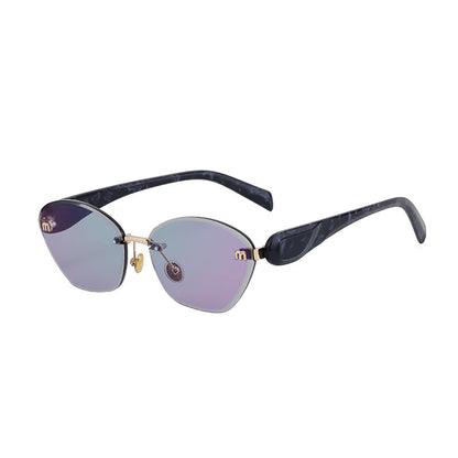 Luxury Cat-Eye Frameless Sunglasses for Women – Diamond Cut Edge & UV Protection