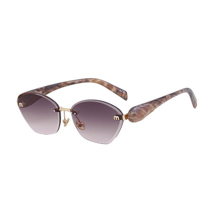 Luxury Cat-Eye Frameless Sunglasses for Women – Diamond Cut Edge & UV Protection