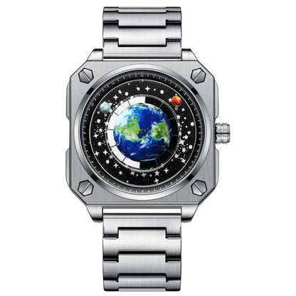 Binbond Square Dial Moon Earth Star Sky Blue Planet Quartz Watch For Men 700