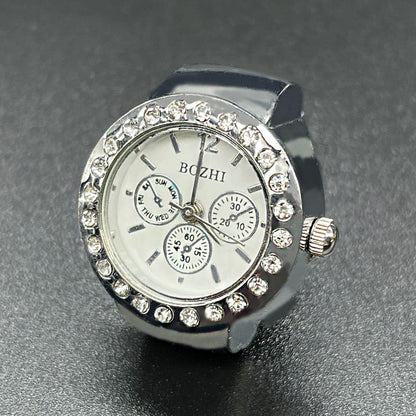 Minimalist Quartz Unisex Ring Watch – Adjustable Stainless Steel Finger Watch