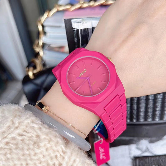 rendy Large Dial Watch – Candy Color, Steel Belt, Fashion Forward