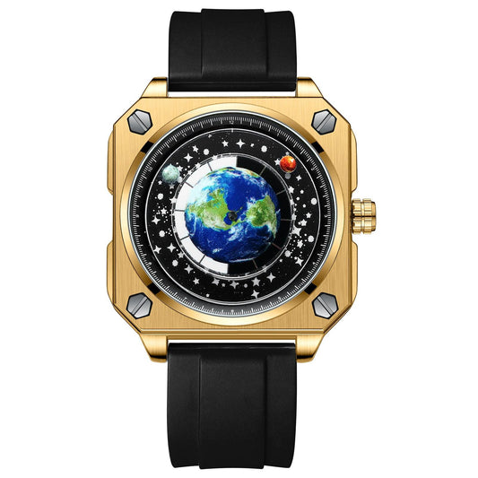 Binbond Square Dial Moon Earth Star Sky Blue Planet Quartz Watch For Men 700