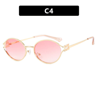 Women's Retro Oval Hollow Sunglasses – Gold Metal Frame Eyewear
