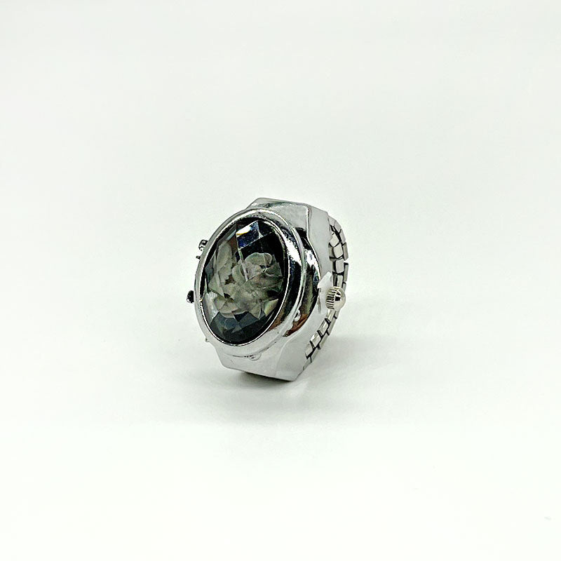 Women's Crystal Cover Ring Watch – Elegant Oval Quartz Finger Watch