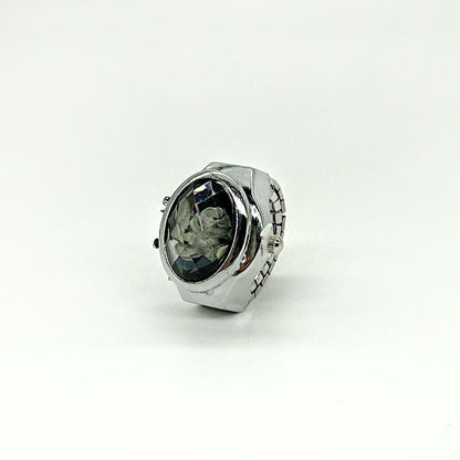 Women's Crystal Cover Ring Watch – Elegant Oval Quartz Finger Watch