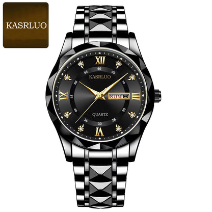 Men's Stainless Steel Watch – Roman Markers, Crystal Accents, Glow-in-the-Dark Dial