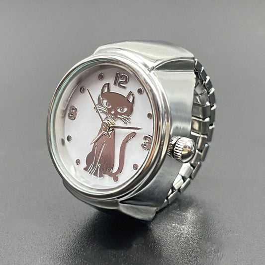 Minimalist Kitty Pattern Ring Watch for Women – Quartz Finger Watch
