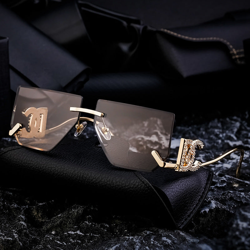 Trendy Frameless Sunglasses for Women – Stylish Geometric Temples & UV Protection