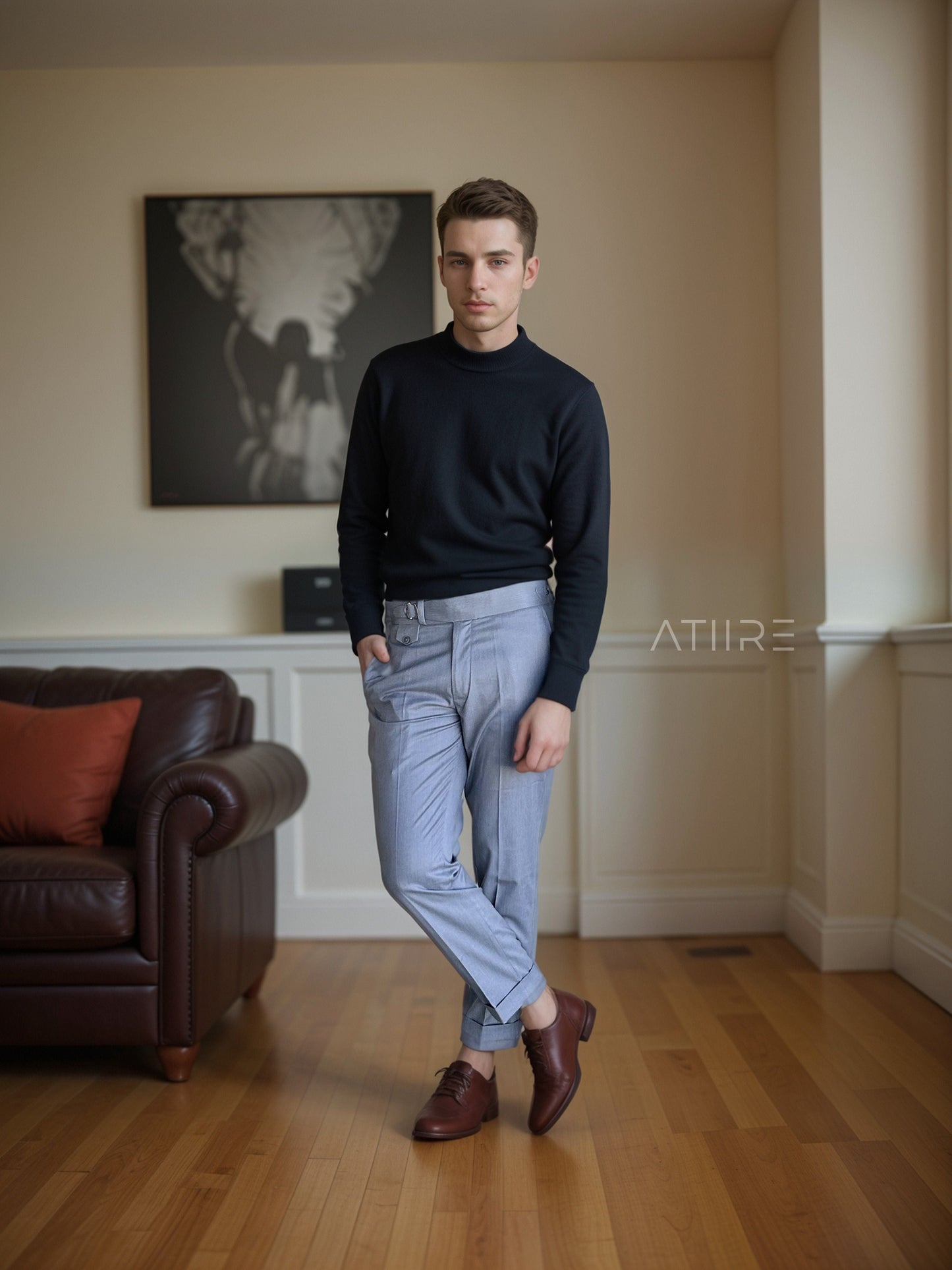 ASH GREY SINGLE PLEATED BUCKLE GURKHA PANTS BY ATIIRE