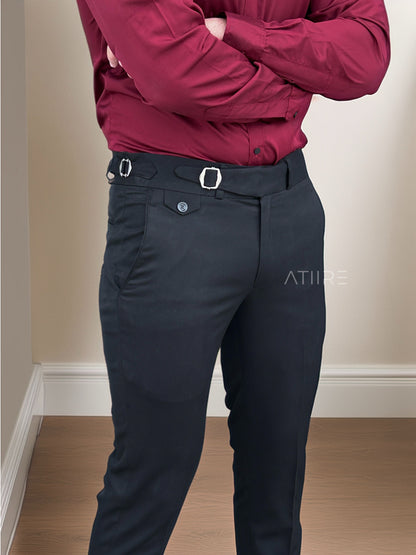 BLACK SINGLE PLEATED BUCKLE GURKHA PANTS BY ATIIRE