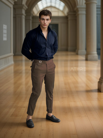 BROWN SINGLE PLEATED BUCKLE GURKHA PANTS BY ATIIRE