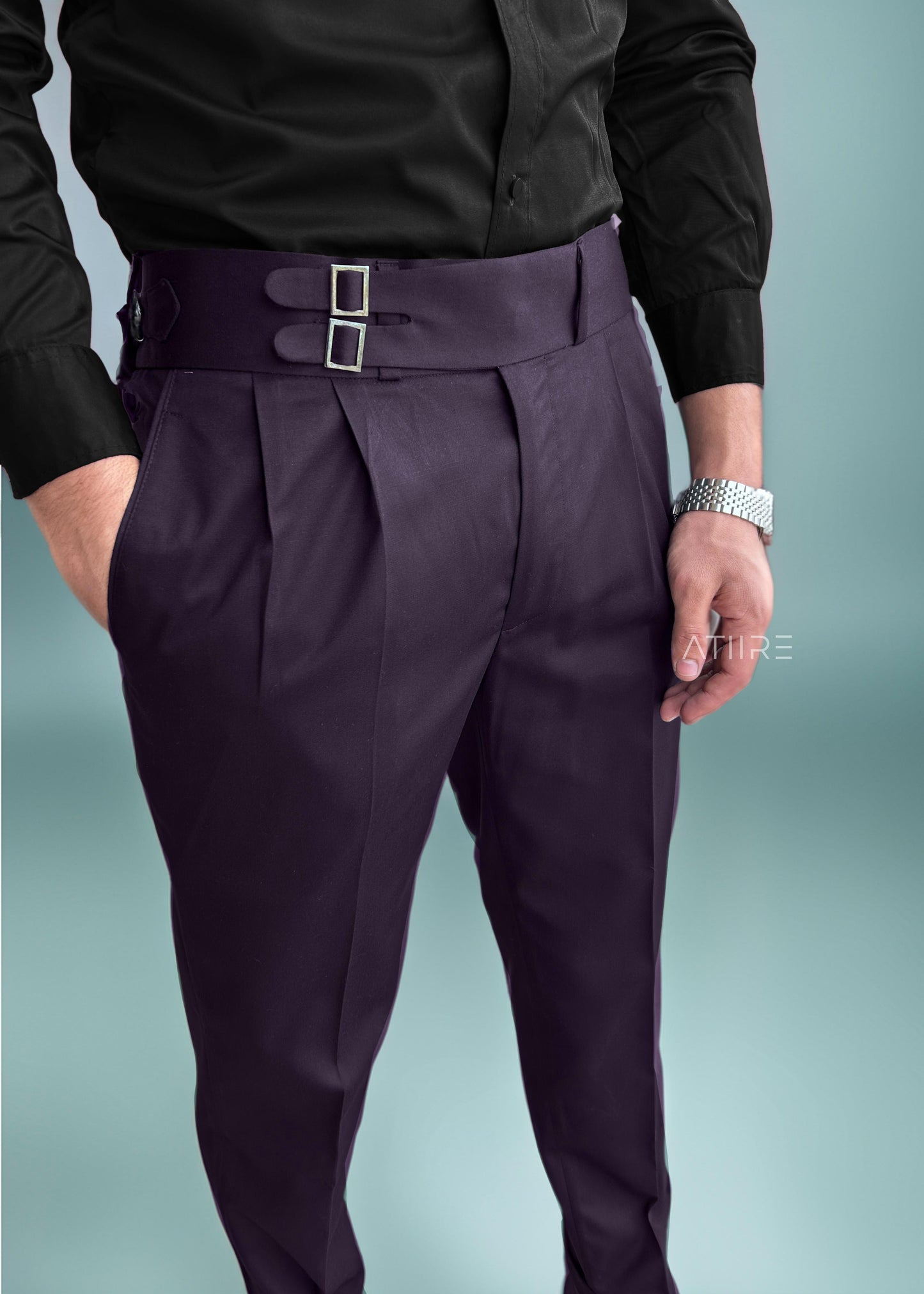 VIOLET DOUBLE PLEATED BUCKLE GURKHA PANTS BY ATIIRE