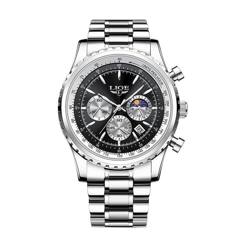 Lige Men's Quartz Watch Moon Phase Multifunctional Watch For Men 8989