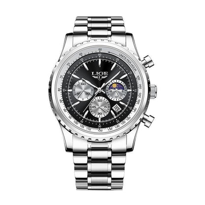 Lige Men's Quartz Watch Moon Phase Multifunctional Watch For Men 8989