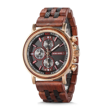 BOBOBIRD Wooden Multi-functional Business Quartz Watch for Men