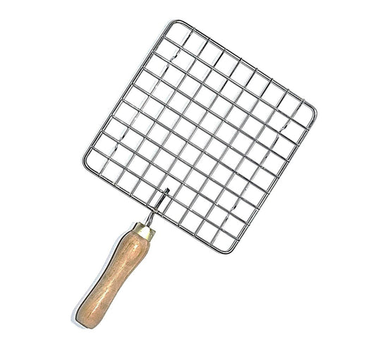 Kitchen Square Stainless Steel Roaster Papad Jali, Barbecue Grill with Wooden Handle 
