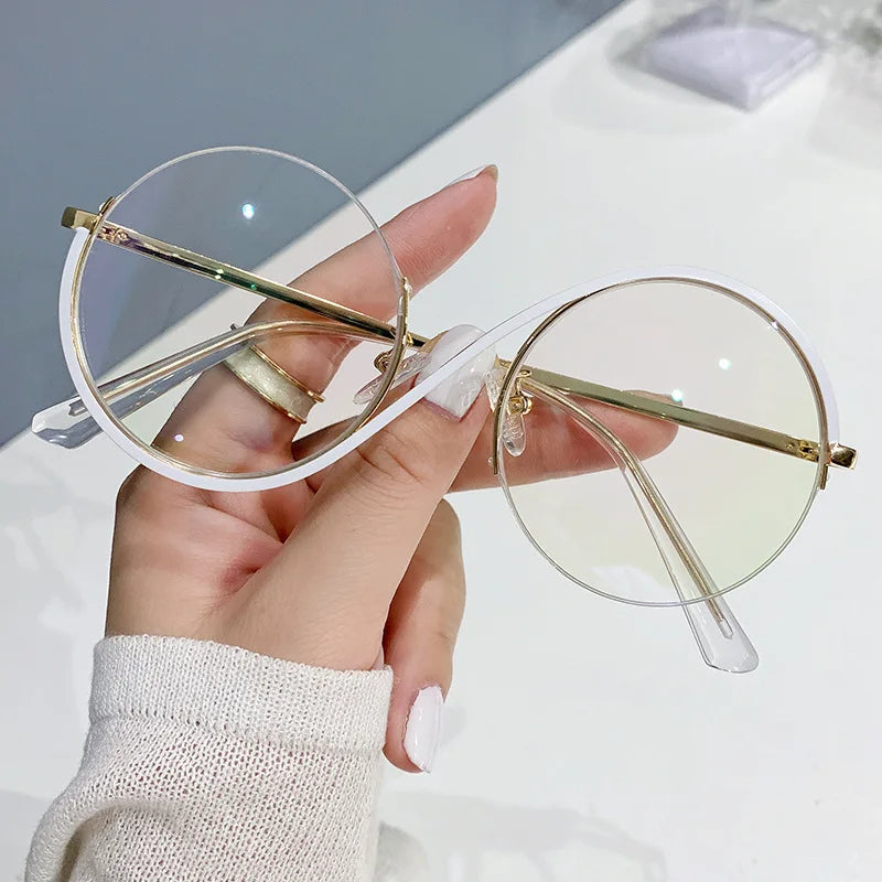 New Circular Shape Metal Half-Frame Optical Anti-Blue Glasses -SunglassesCraft