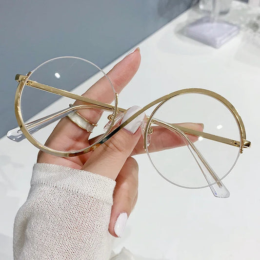 New Circular Shape Metal Half-Frame Optical Anti-Blue Glasses -SunglassesCraft