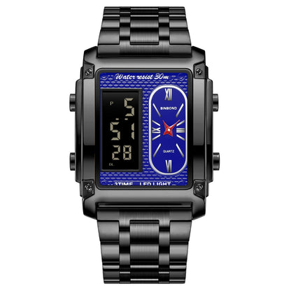 Binbond Rectangular Steel Belt Analog Digital Sport Watch For Men B2311